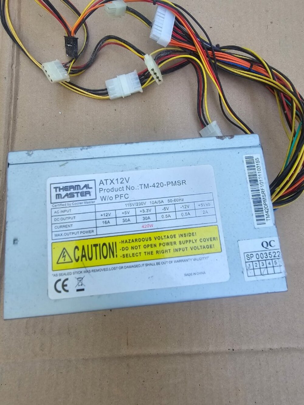 Cooler Master Thermal Master TM-420-PMSR 420W ATX Power Supply - Untested -